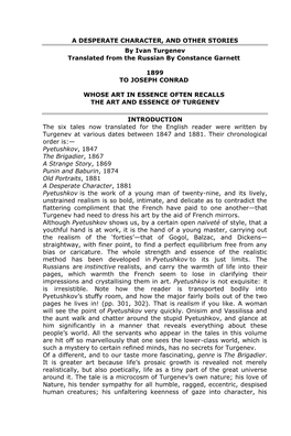 A DESPERATE CHARACTER, and OTHER STORIES by Ivan Turgenev Translated from the Russian by Constance Garnett