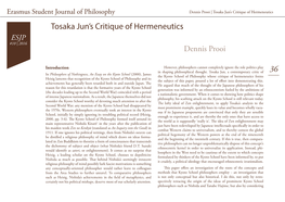 Tosaka Jun's Critique of Hermeneutics