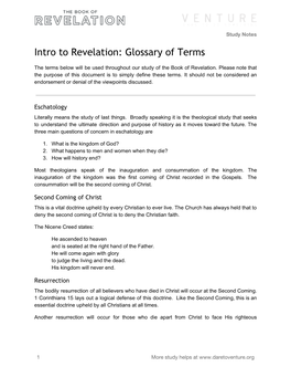 Intro to Revelation: Glossary of Terms