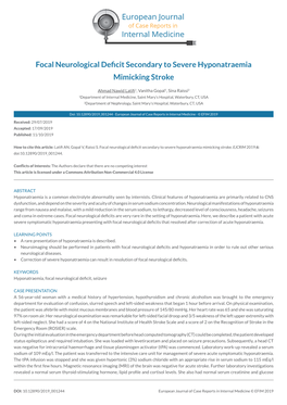 Focal Neurological Deficit Secondary to Severe Hyponatraemia Mimicking Stroke