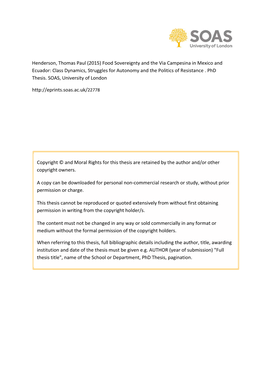 Henderson, Thomas Paul (2015) Food Sovereignty and the Via Campesina in Mexico and Ecuador: Class Dynamics, Struggles for Autonomy and the Politics of Resistance