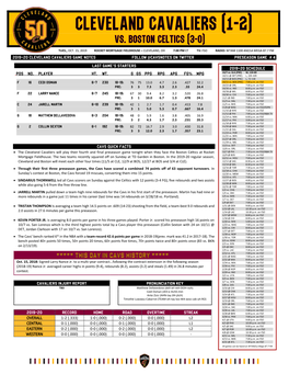 2019-20 Cleveland Cavaliers Game Notes Follow @Cavsnotes on Twitter Preseason Game # 4 Cavs Quick Facts Cavaliers Injur