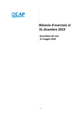 Bilancio D'esercizio Al 31 Dicembre 2019