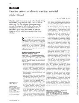 Reactive Arthritis Or Chronic Infectious Arthritis? J Sibilia, F-X Limbach