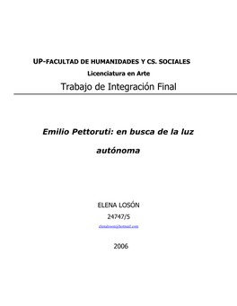 Emilio Pettoruti: En Busca De La Luz