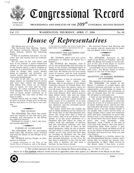 Congressional Record United States Th of America PROCEEDINGS and DEBATES of the 109 CONGRESS, SECOND SESSION