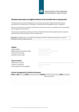 Download National Archives of the Netherlands Template Decision