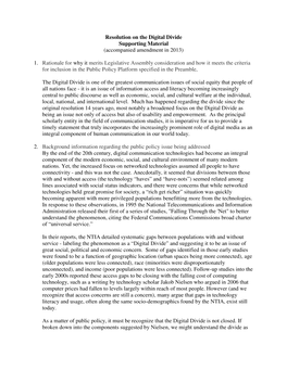 Resolution on the Digital Divide Supporting Material (Accompanied Amendment in 2013)
