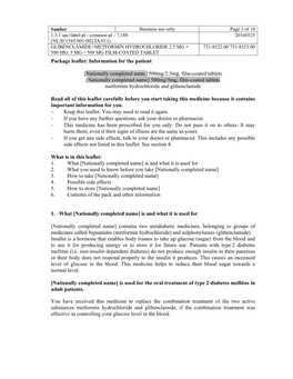 [Nationally Completed Name] 500Mg/2.5Mg, Film-Coated Tablets [Nationally Completed Name] 500Mg/5Mg, Film-Coated Tablets Metformin Hydrochloride and Glibenclamide