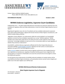WVMA Endorses Legislative, Supreme Court Candidates