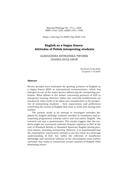 English As a Lingua Franca: Attitudes of Polish Interpreting Students