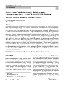 Bioassessment of Mandakini River with the Help of Aquatic Macroinvertebrates in the Vicinity of Kedarnath Wildlife Sanctuary