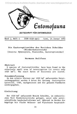 Die Gasteruptioniden Des Bezirkes Scheibbs (Niederösterreich) (Insecta: Hymenoptera, Evanioidea, Gasteruptionidae)