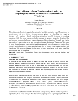 Study of Impact of Over Tourism on Local Society at Pilgrimage Destination with Reference to Mathura and Vrindavan