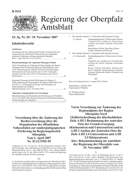 Amtsblatt Der Regierung Der Oberpfalz Nr. 20/19.11.2007