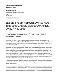 Jesse Tyler Ferguson to Host the 2019 James Beard Awards on May 6, 2019