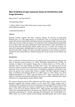 Slow Evolution of Rag1 and Pomc Genes in Vertebrates with Large Genomes