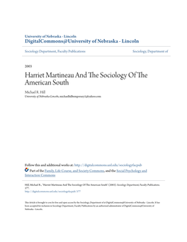 Harriet Martineau and the Sociology of the American South