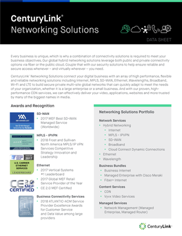 Centurylink® Networking Solutions DATA SHEET