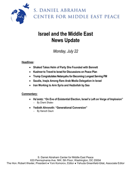 Israel and the Middle East News Update