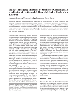 Market Intelligence Utilization by Small Food Companies: an Application of the Grounded Theory Method in Exploratory Research Aaron J