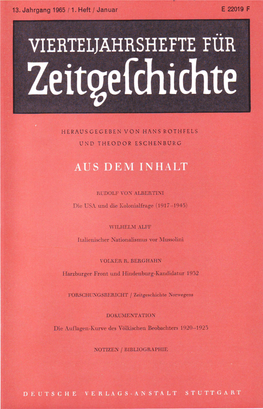 Vierteljahrshefte Für Zeitgeschichte Jahrgang 13(1965) Heft 1