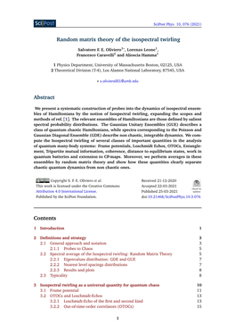 Random Matrix Theory of the Isospectral Twirling Abstract Contents