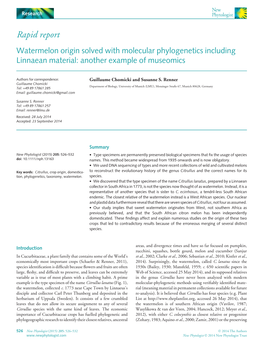 Watermelon Origin Solved with Molecular Phylogenetics Including Linnaean Material: Another Example of Museomics