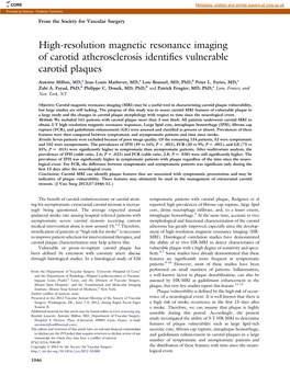 High-Resolution Magnetic Resonance Imaging of Carotid Atherosclerosis Identiﬁes Vulnerable Carotid Plaques