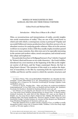 MODELS of MASCULINITIES in TROY: ACHILLES, HECTOR and THEIR FEMALE PARTNERS Celina Proch and Michael Kleu Introduction – What