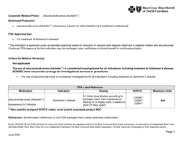 Aducanumab-Avwa (Aduhelm™) Restricted Product(S)