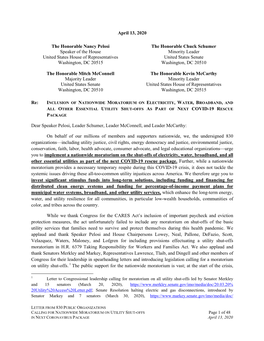 Inclusion of Nationwide Moratorium on Electricity, Water, Broadband, and All Other Essential Utility Shut-Offs As Part of Next Covid-19 Rescue Package