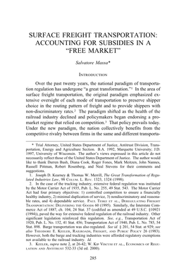 Surface Freight Transportation: Accounting for Subsidies in a ªfree Marketº