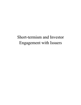 Short-Termism and Investor Engagement with Issuers