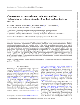 Occurrence of Crassulacean Acid Metabolism in Colombian Orchids