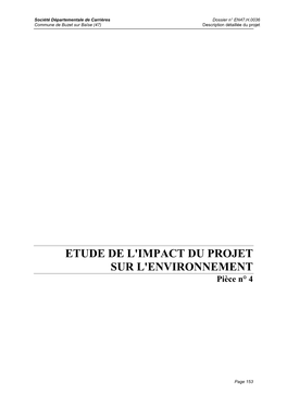 ETUDE DE L'impact DU PROJET SUR L'environnement Pièce N° 4