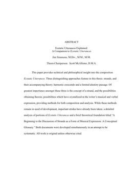 ABSTRACT Ecstatic Utterances Explained: a Companion to Ecstatic Utterances Jim Simmons, M.Div., M.M., M.M. Thesis Chairperson