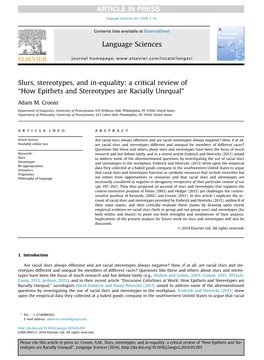 Slurs, Stereotypes, and In-Equality: a Critical Review of “How Epithets and Stereotypes Are Racially Unequal”