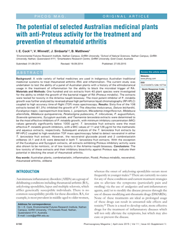 The Potential of Selected Australian Medicinal Plants with Anti‑Proteus Activity for the Treatment and Prevention of Rheumatoid Arthritis