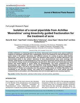 Isolation of a Novel Piperidide from Achillea 'Moonshine'