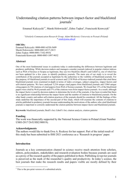 Understanding Citation Patterns Between Impact-Factor and Blacklisted Journals*