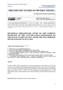 PRELIMINARY STUDIES on DIVERSE THEMES by JOB TOLENTINO JUNIOR (Phd) NUMBER 07 E-MAIL: Jobtjr2000@Yahoo.Com ORCID