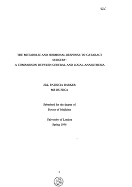 The Metabolic and Hormonal Response to Cataract Surgery: a Comparison Between General and Local Anaesthesia