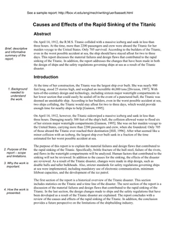 Causes and Effects of the Rapid Sinking of the Titanic