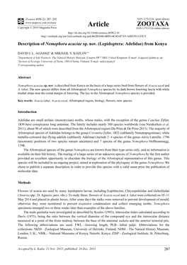 Description of Nemophora Acaciae Sp. Nov. (Lepidoptera: Adelidae) from Kenya