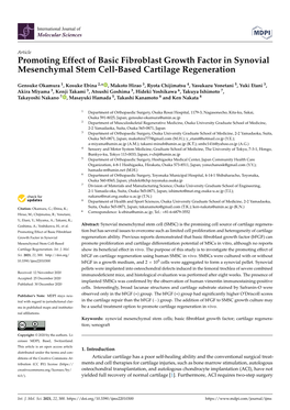 Promoting Effect of Basic Fibroblast Growth Factor in Synovial Mesenchymal Stem Cell-Based Cartilage Regeneration