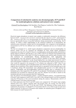 Comparison of Colorimetric Analysis, Ion Chromatography, ICP and DGT for Model Phosphorus Solutions and Natural Water Samples