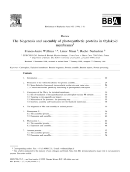 The Biogenesis and Assembly of Photosynthetic Proteins in Thylakoid Membranes1