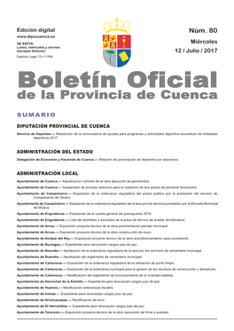 Boletín Oficial De La Provincia De Cuenca Sumario Diputación Provincial De Cuenca