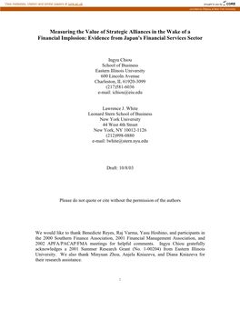 Measuring the Value of Strategic Alliances in the Wake of a Financial Implosion: Evidence from Japan's Financial Services Sector